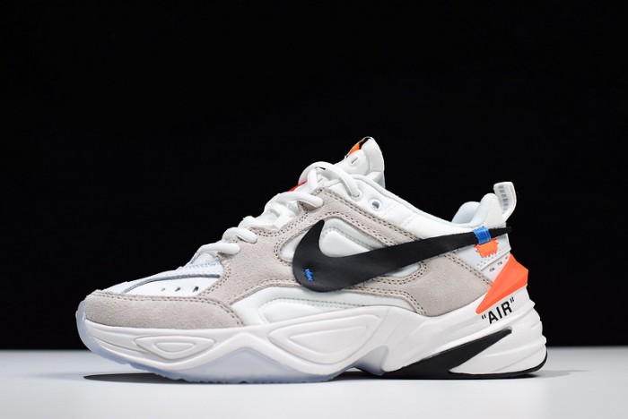 ow x nike m2k tekno white, black & team orange a03108 058